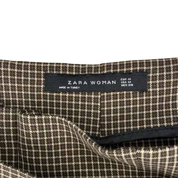 Zara Paper Bag Tie Front Pants | Brown Houndstooth  | Size M - Picture 5 of 6